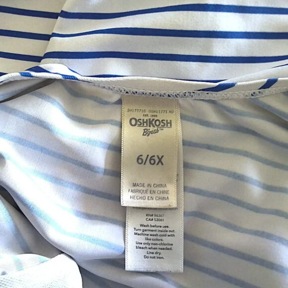 OshKosh B'gosh Girl's Bathing Suit Blue & White Stripe Sequin Watermelon 6 / 6X